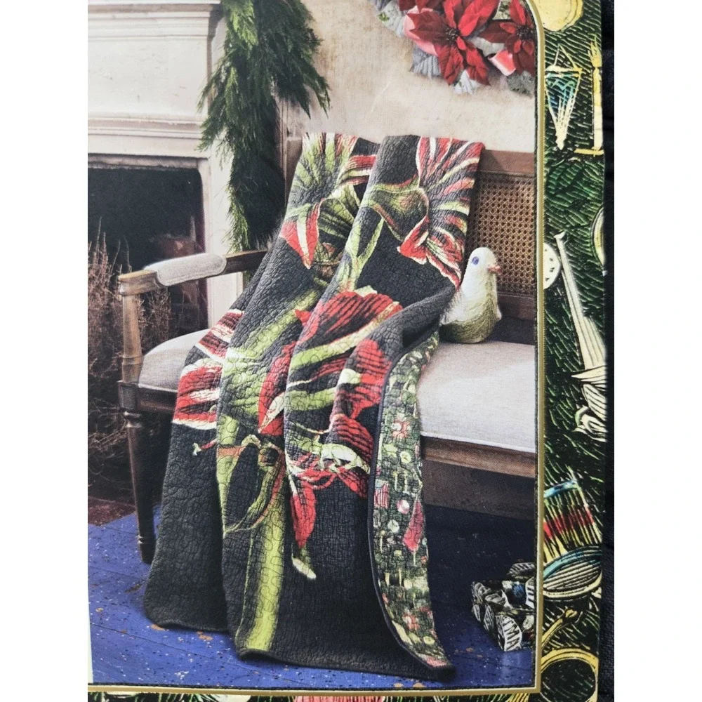 John Derian Quilted Throw Target‎ 50x70 NEW Christmas holiday blanket Amaryllis